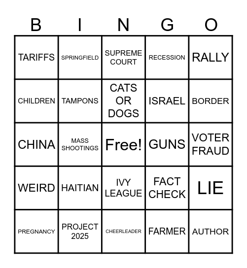 VP DEBATEWALZ TAKEDOWN OF VANCE Bingo Card