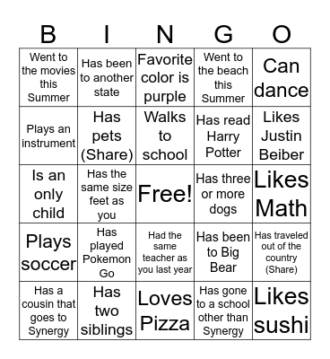 Find someone who... Bingo Card