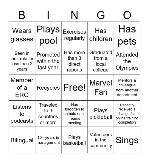 Nice to Meet You Bingo Card