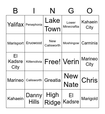 Calisworth archipelago cities and largest cities Bingo Card