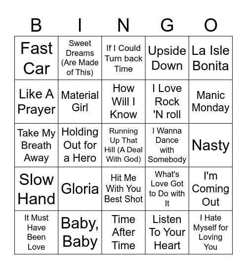 Ladies of The 80's Bingo Card