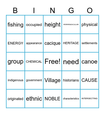 Language Arts Word Game Bingo Card