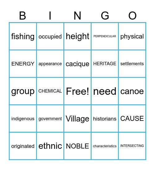 Language Arts Word Game Bingo Card