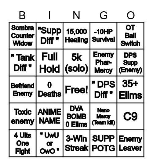 Overwatch Bingo Card