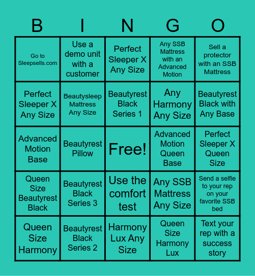 SERTA SIMMONS BINGO Card