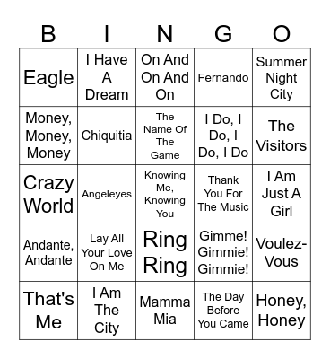 ABBA Bingo Card