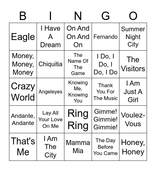 ABBA Bingo Card