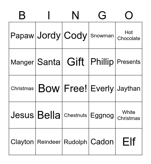 Christmas Bingo Card