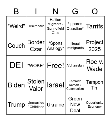 Vance-Walz Debate Bingo Card