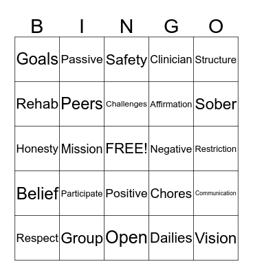 Recovery YAY!!! Whoop!! Bingo Card