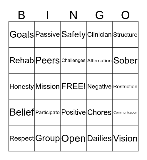 Recovery YAY!!! Whoop!! Bingo Card
