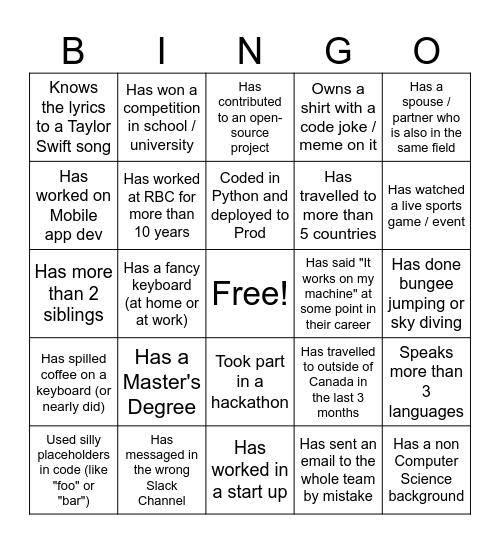 Find someone who Bingo Card