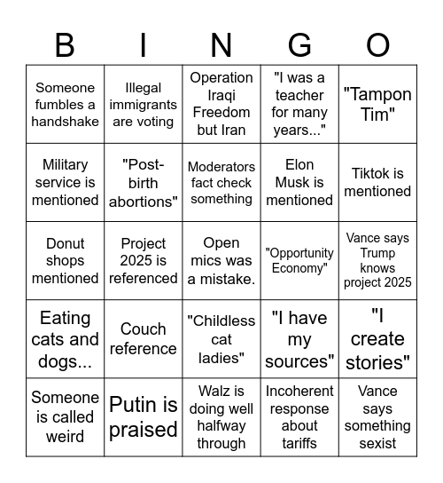 VP WOOO Bingo Card