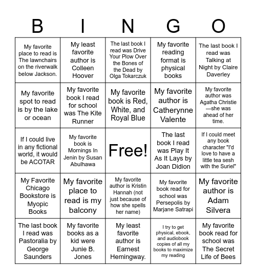 SCC Book Club Bingo Card