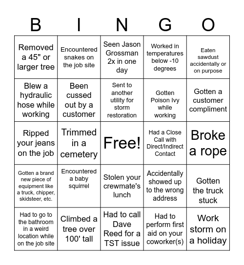 Have You Ever as a Line Clearance Arborist Bingo Card