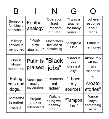 VP WOOO Bingo Card