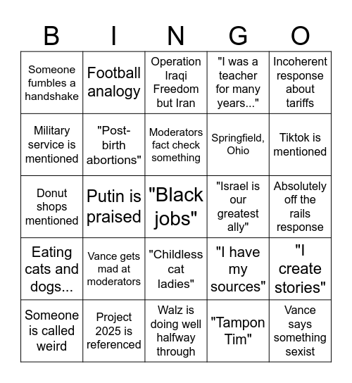 VP WOOO Bingo Card