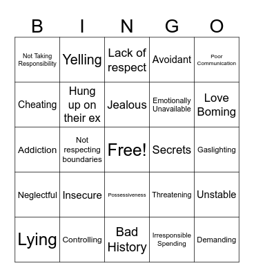 Red Flag Bingo Card