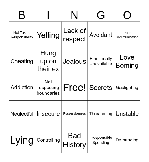 Red Flag Bingo Card