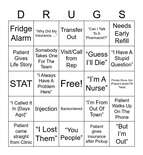 Retail Pharmacy Bingo Card