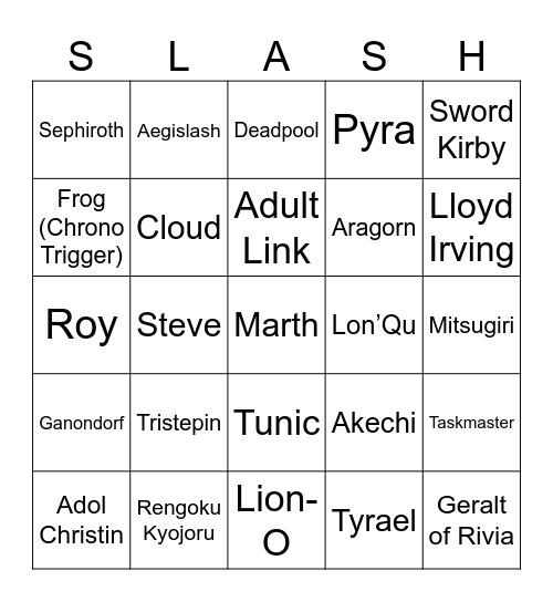 Thierry T.V. Round 2 (Sword Wielders) Bingo Card