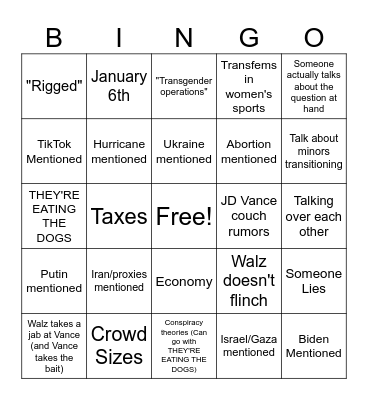 October 1st Debate Bingo Board Bingo Card