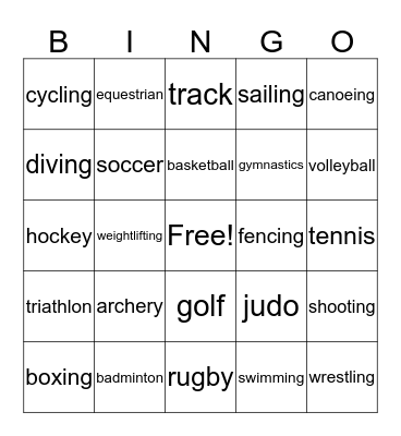 Summer Olympics Bingo Card