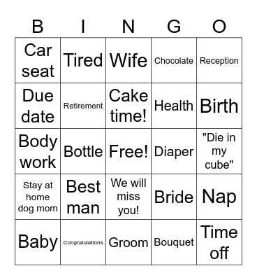 Baby Retirement Wedding Party!! Bingo Card