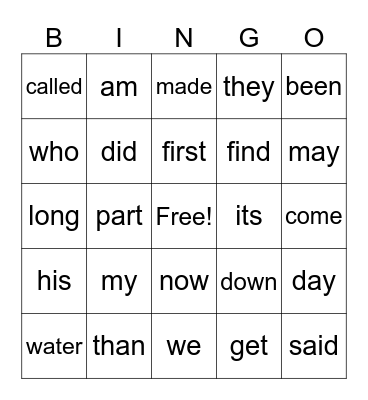 OCT. 2 - 1A, 2A, 2B Bingo Card