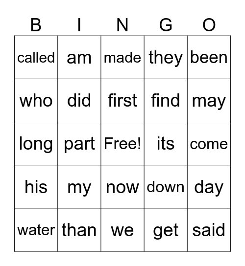 OCT. 2 - 1A, 2A, 2B Bingo Card