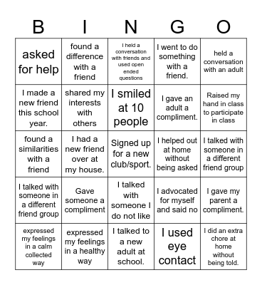 Social Awareness Bingo Card