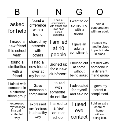 Social Awareness Bingo Card