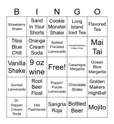 Beverage PPA Bingo Card