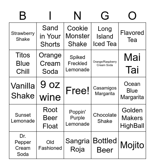 Beverage PPA Bingo Card