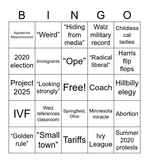 Debate Bingo Card