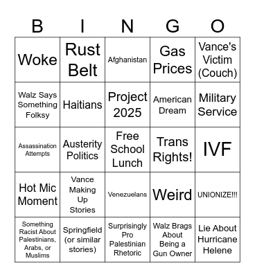 Vance V Walz Bingo Card