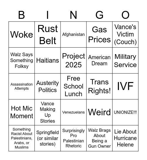 Vance V Walz Bingo Card