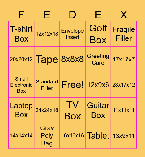 Shipping Bingo!! Bingo Card