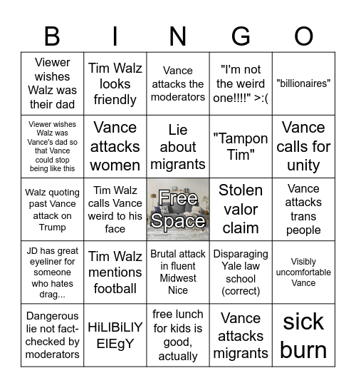 2024 Veep Debate Bingo Card