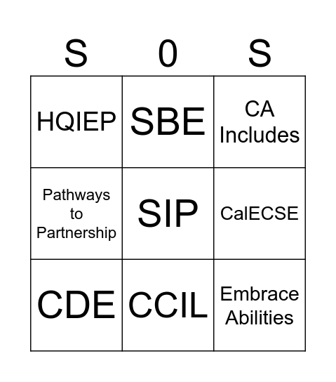SSOS SWD BINGO Card