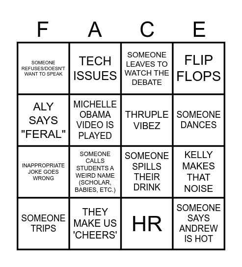 FACE BINGO Card