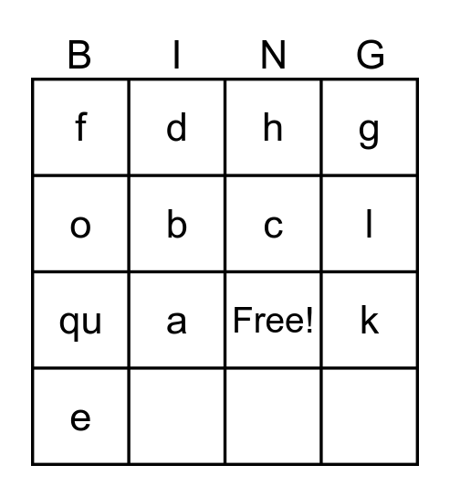 Clock & Loop Letter phonograms Bingo Card
