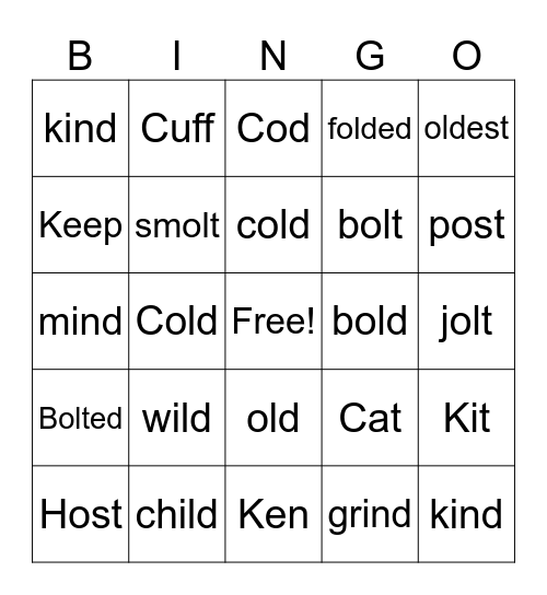 I and O Family Bingo Card