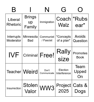 VP Debate Bingo Card