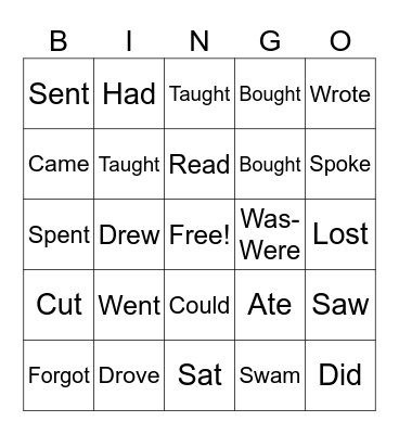 Simple past verbs Bingo Card