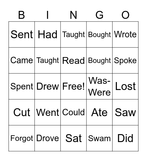 Simple past verbs Bingo Card