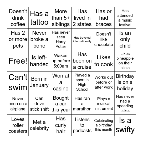 Baseline Team Building Bingo Card