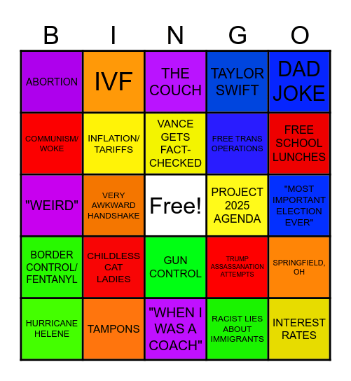 VICE PRESIDENTIAL DEBATE Bingo Card