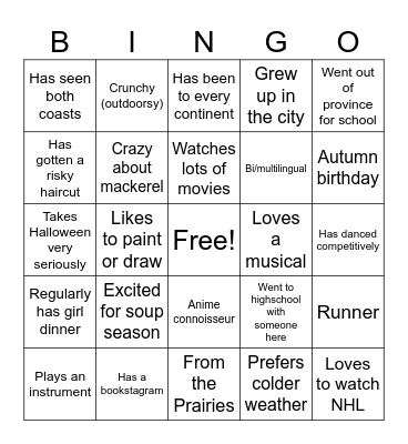 Mingle Bingo Card