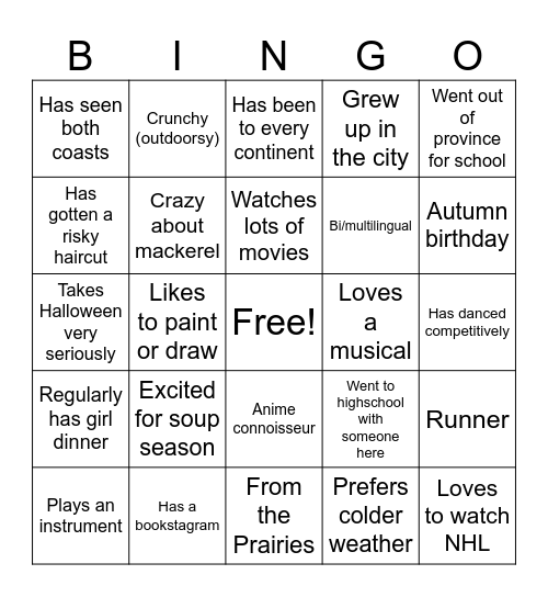 Mingle Bingo Card